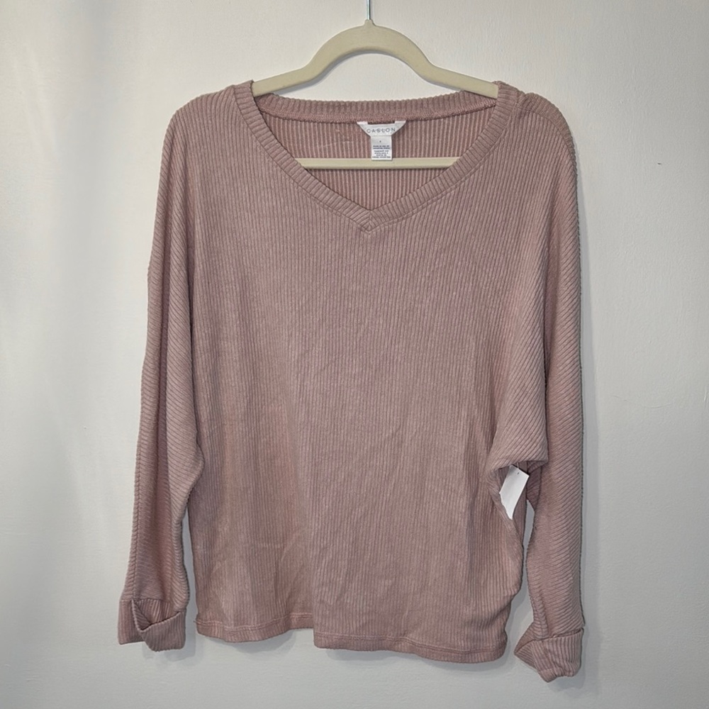 Caslon Pink Relaxed Ribbed Long Sleeve Top NWT